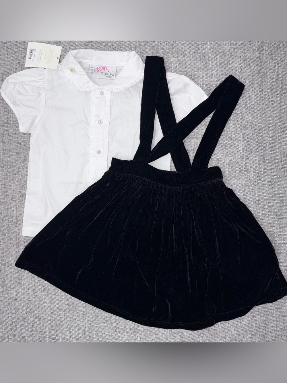 Eloise by Rachel Riley 6Y ruffle shirt and black velvet skirt NWT
